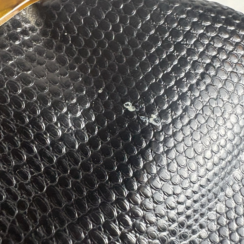 Vintage 70s Black Faux Snakeskin Clutch With Tortoiseshell Lucite Kisslock Frame - Picture 9 of 10